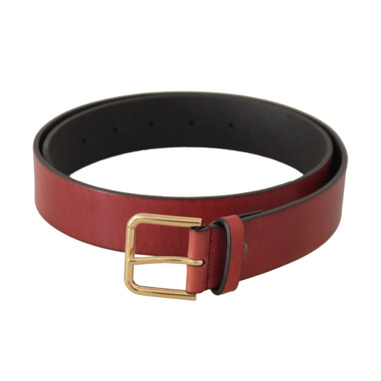 Dolce & Gabbana Red Leather Gold Logo Engraved Metal Buckle Belt - Women