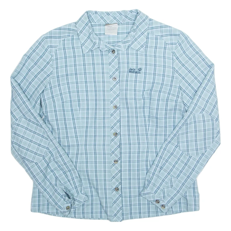 JACK WOLFSKIN Womens Shirt Blue Check Long Sleeve L