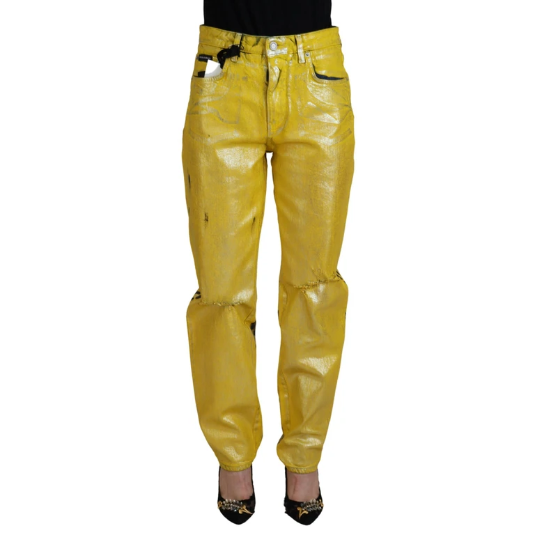Dolce & Gabbana Yellow Leopard Cotton Straight Denim Jeans Elastane Clothing - Women