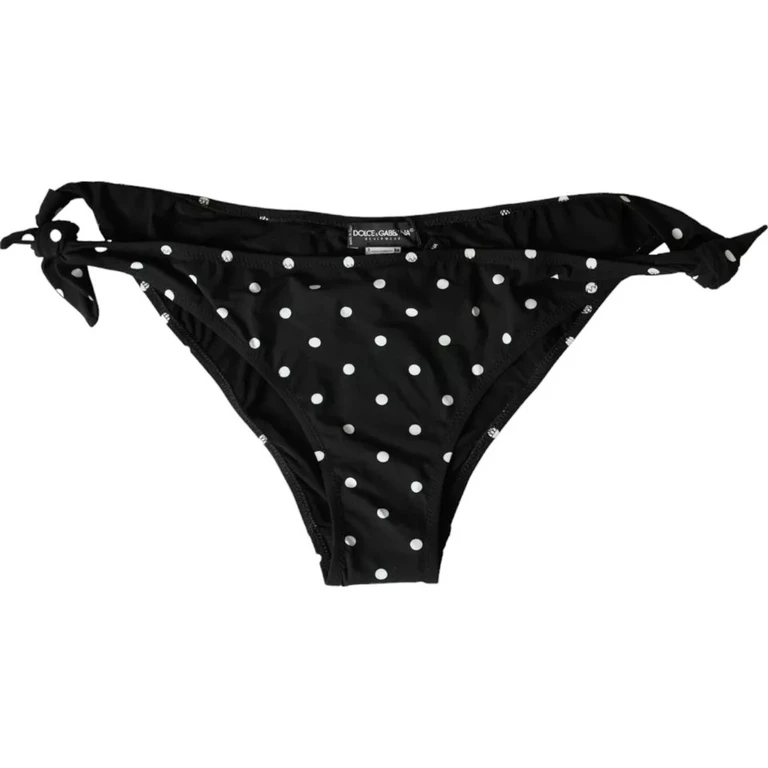 Black Polka Dot Swimwear Beachwear Bottom Bikini And White Nylon Elastane Clothing - Women