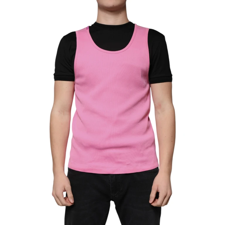 Dolce & Gabbana Pink Cotton Round Neck Sleeveless T-Shirt - Men