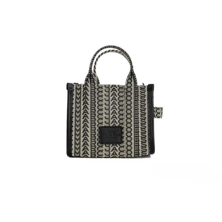 Marc Jacobs The Monogram Beige Mini Tote Woven Jacquard Canvas Crossbody Handbag Silver - Women