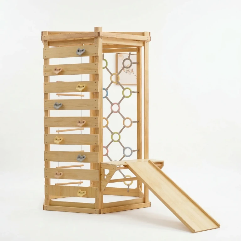 Hawthorn Indoor Playground 93" Montessori Climbing Gym with Slide & Rope Net