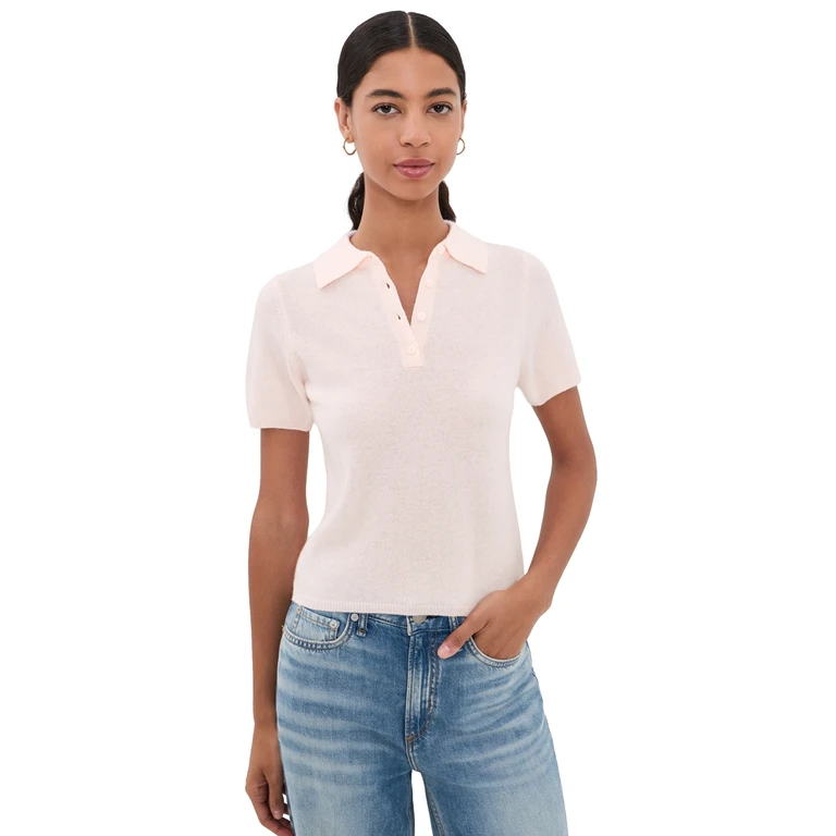Joe's Jeans Cashmere Short Sleeve Polo Sweater Powder Pink S