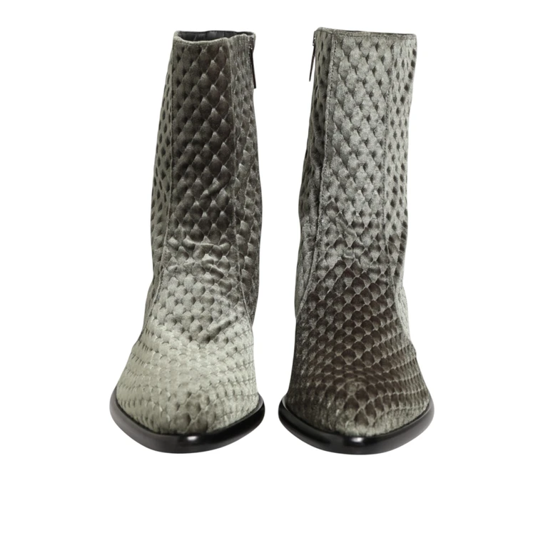 Dolce & Gabbana Gray Cotton Velvet Mid Calf Short Boots Shoes Co+07+pl - Men