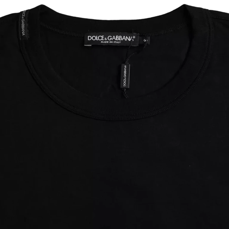 Black Logo Embossed Cotton Crew Neck T-Shirt - Men