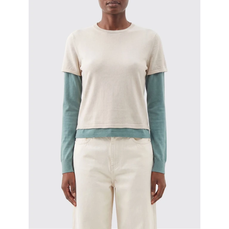 Long-Sleeved Bicolour T-Shirt in Cotton and Cashmere (W43530JLCRESGB)