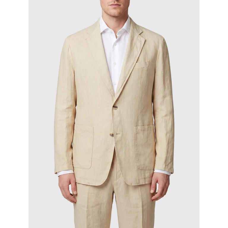Single-Breasted Linen Blazer with Two-Button Closure and Patch Pockets (265200031)