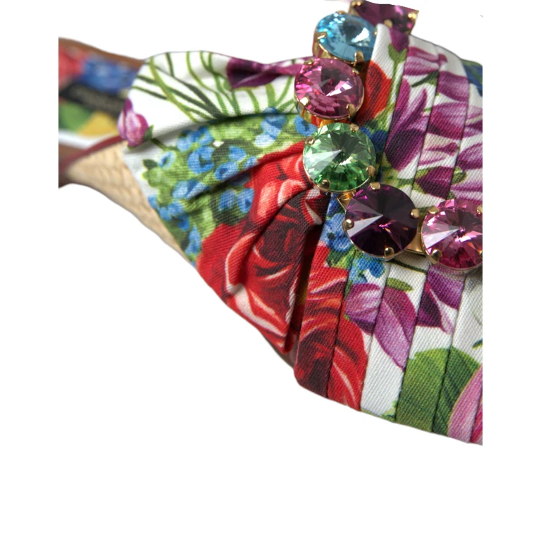 Dolce & Gabbana Multicolor Floral Flats Crystal Sandals Shoes Cotton - Women