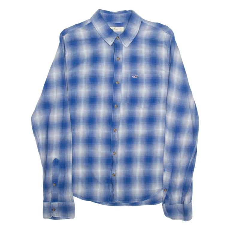 HOLLISTER Mens Shirt Blue Check Long Sleeve L