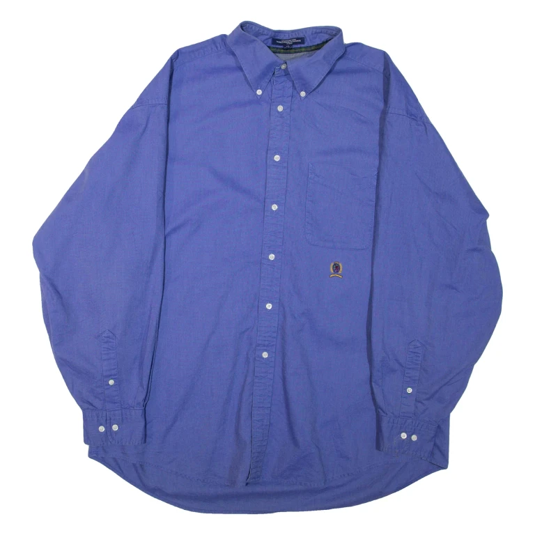 TOMMY HILFIGER Mens Plain Shirt Blue Long Sleeve XL