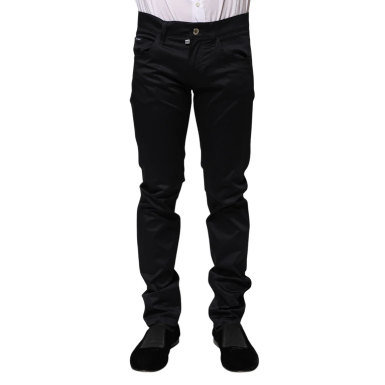 Dolce & Gabbana Black Cotton Skinny Mid Waist Pants Elastane - Men