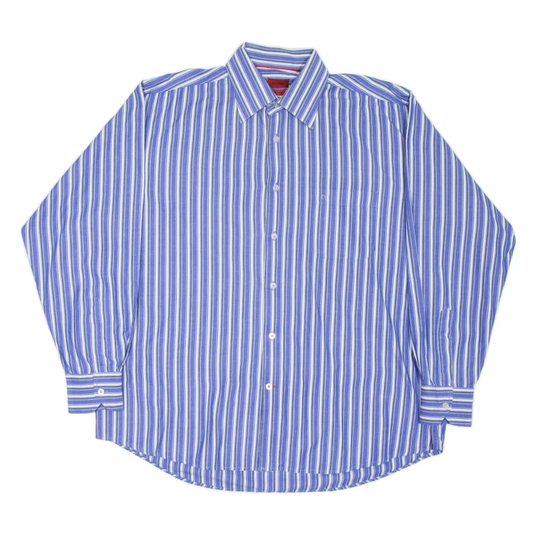 PIERRE CARDIN Mens Shirt Blue Striped Long Sleeve XL