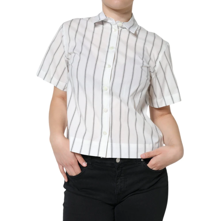 Dolce & Gabbana White Striped Collared Short Sleeve Polo Top Cotton - Women