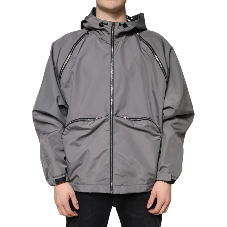 Gray Polyester Hooded Men Full Zip Jacket Clothing - Men