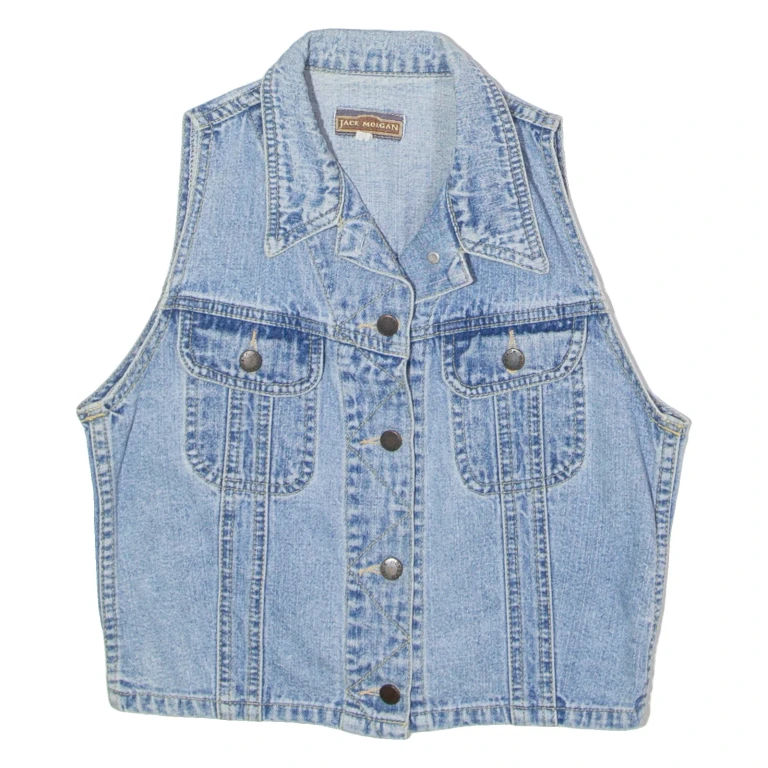 JACK MORGAN Womens Denim Waistcoat Blue 90s UK 6