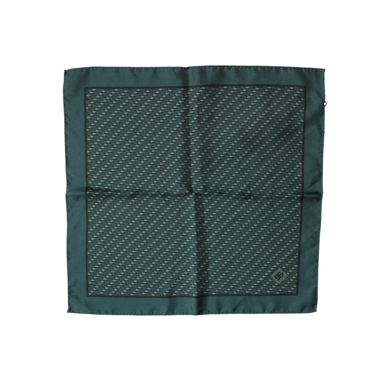 Dolce & Gabbana Dark Green Silk Patterned Handkerchief 32cm X 31cm Scarf - Men