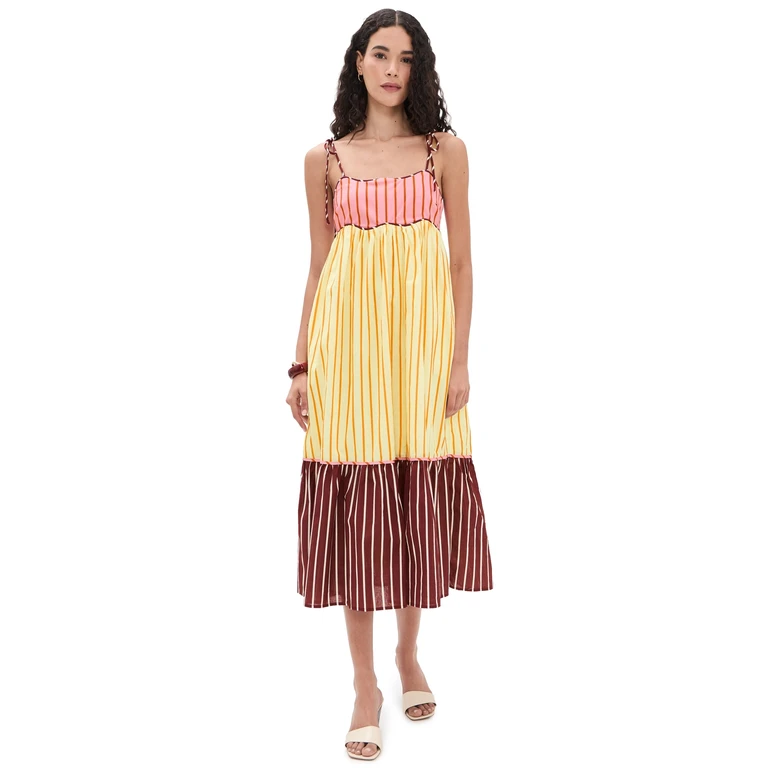 English Factory Colorblock Stripe Sleeveless Midi Dress Multi M