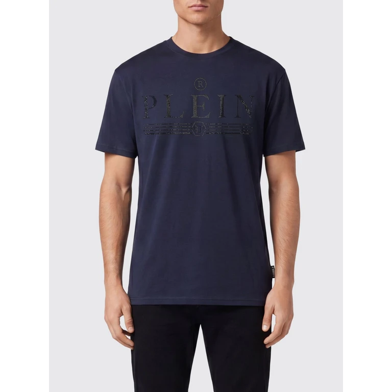 Cotton Crew Neck T-shirt with Rhinestone Logo Lettering (FADCMTK7444PJY002N14)