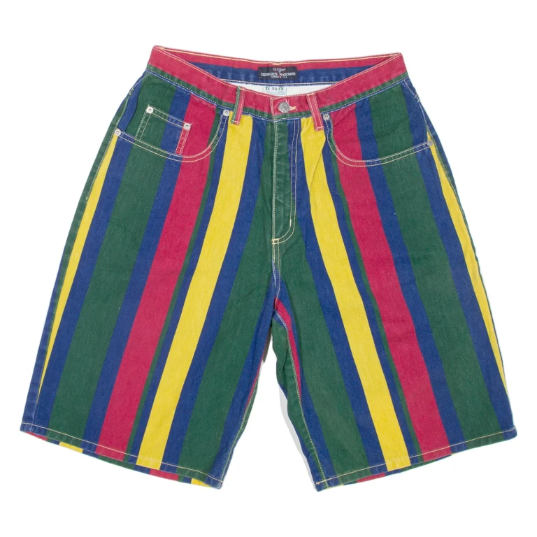 GUESS Mens Denim Shorts Green Relaxed 90s Striped M W30