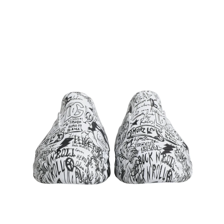 Dolce & Gabbana White Black Graffiti Daymaster Sneakers Shoes Black/white Calf Leather - Men