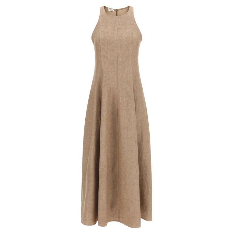 Brunello Cucinelli Beige Linen Long Dress - Women