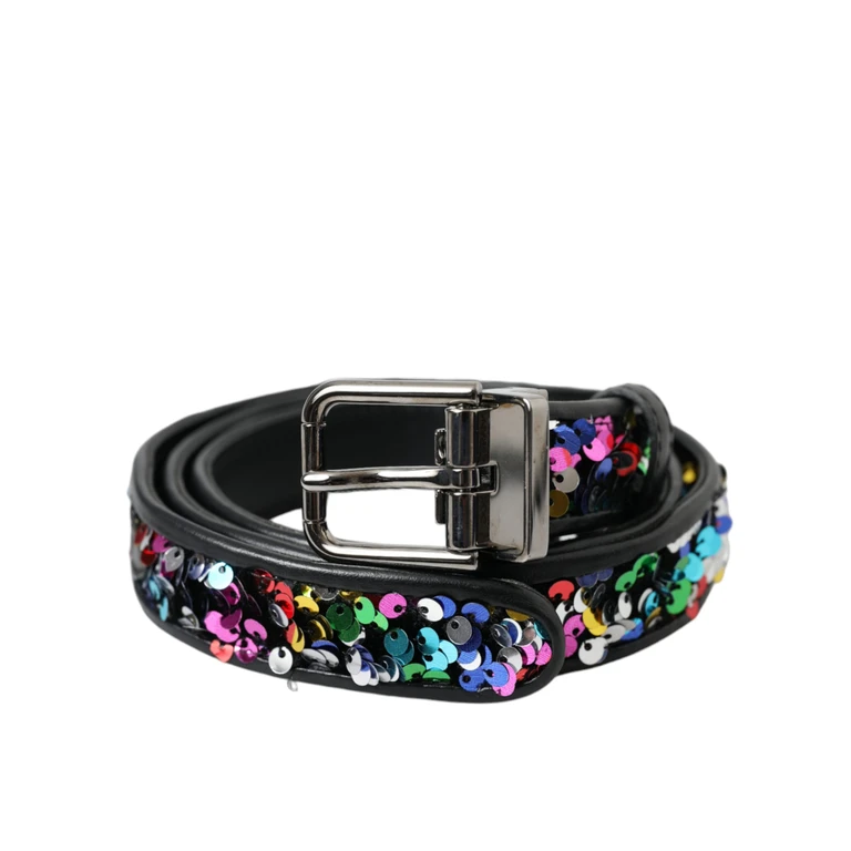 Dolce & Gabbana Black Sequined Silver Metal Buckle Women Belt Polyester - Women