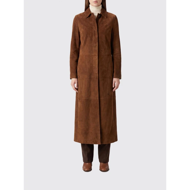 Long Single-Breasted Suede Coat (50021DDNOTOBACCO)