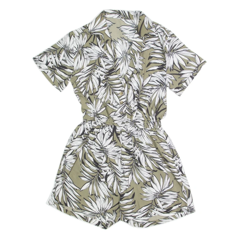 Womens Playsuit Green Floral Wide-Leg XS