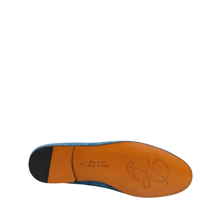Dolce & Gabbana Blue Velvet Slip On Men Flats Loafers Shoes Leather - Men