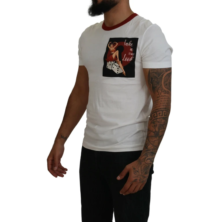 Dolce & Gabbana Cotton White Logo Print Crewneck T-Shirt - Men