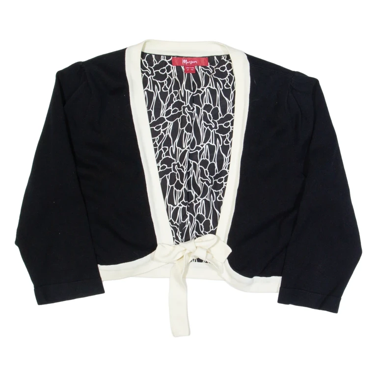 MONSOON Shawl Womens Cardigan Black V-Neck Tight Knit 3/4 Sleeve UK 12