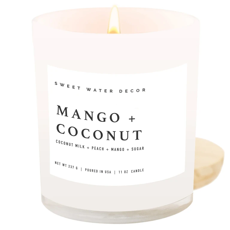 Mango and Coconut Soy Candle - White Jar - 11 oz