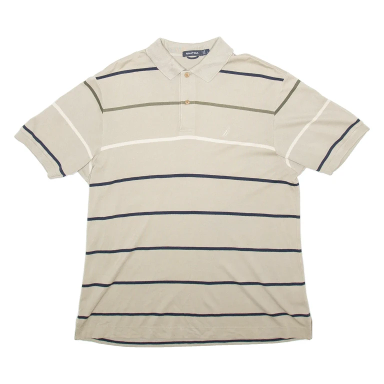 NAUTICA Mens Polo Shirt Beige Striped Short Sleeve L