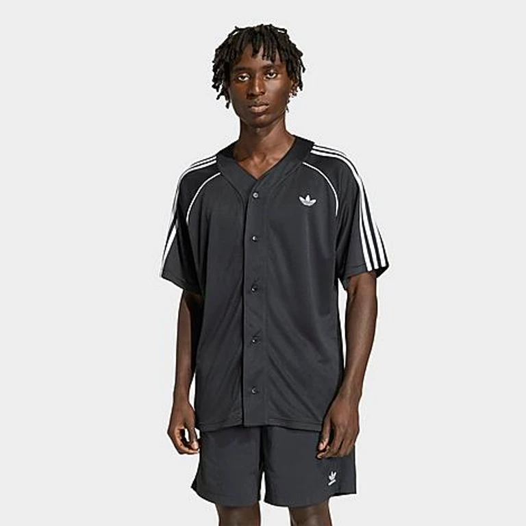 adidas Men's Originals adicolor Baseball Jersey in Black/White Size: XS