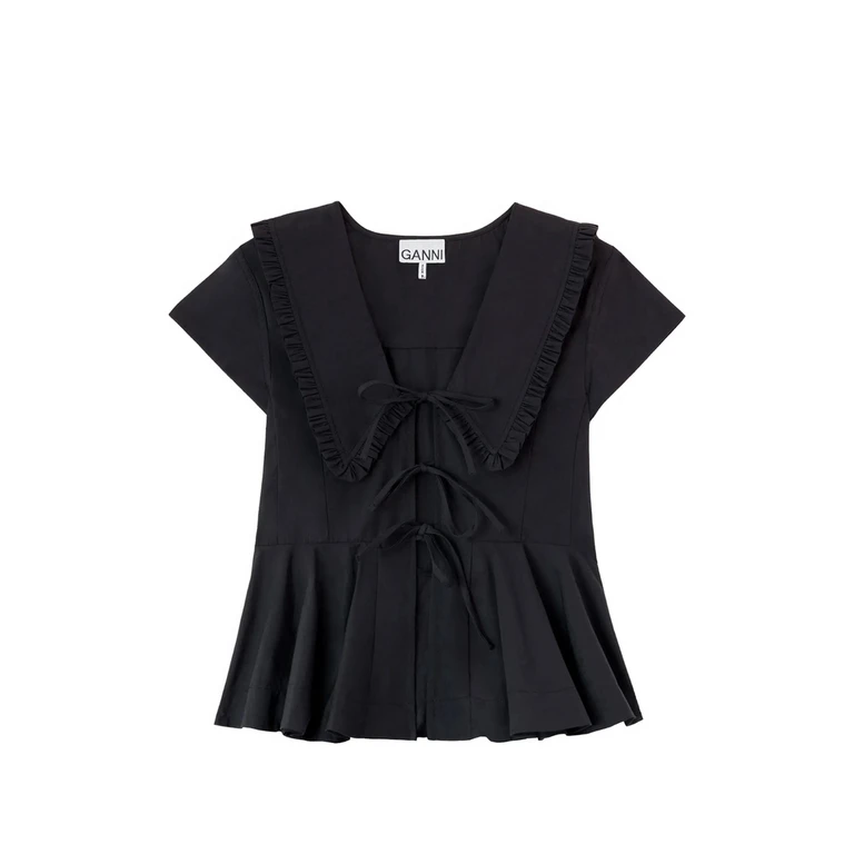 Ganni Ruffled-collar Peplum Blouse