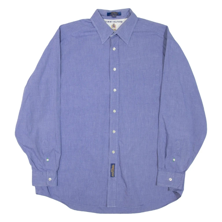 TOMMY HILFIGER Mens Plain Shirt Blue Long Sleeve XL