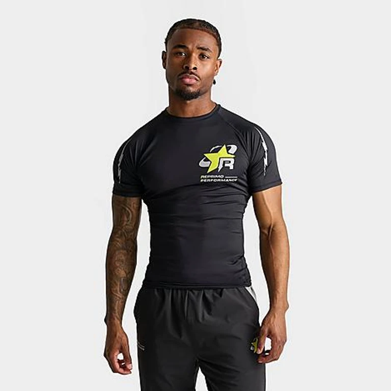 Men's Reprimo Performance Base Layer Training Top in Black/Neon Size: Small