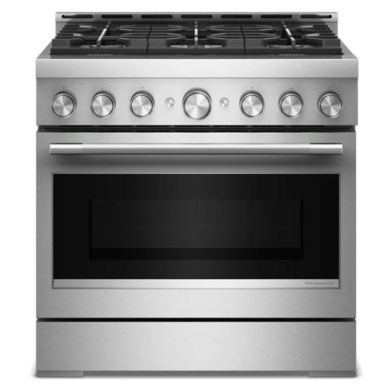 36 in. 6 Burner Commercial-Style Gas Range w/ No Preheat Air Fry Mode in Steel