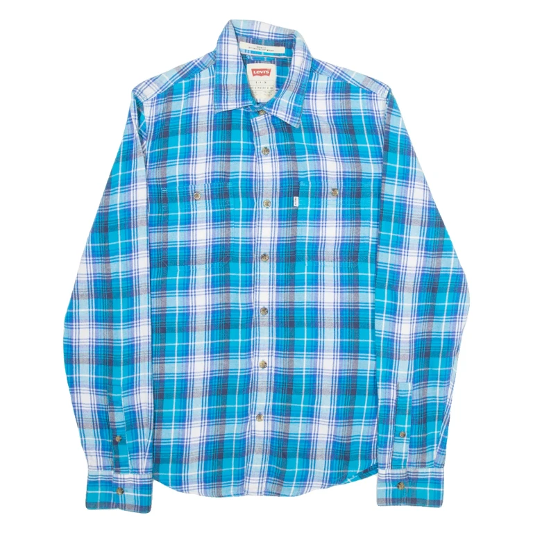 LEVI'S Modern Fit Mens Shirt Blue Check Long Sleeve S