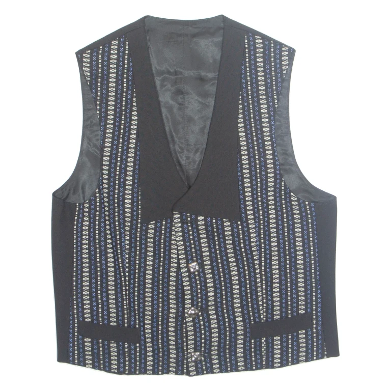 Womens Printed Waistcoat Black V-Neck Sleeveless Striped M