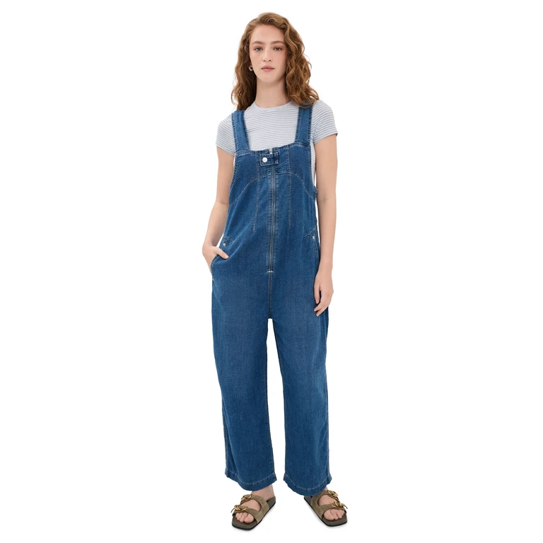 Free People Jude Denim Overalls Mid Indigo S