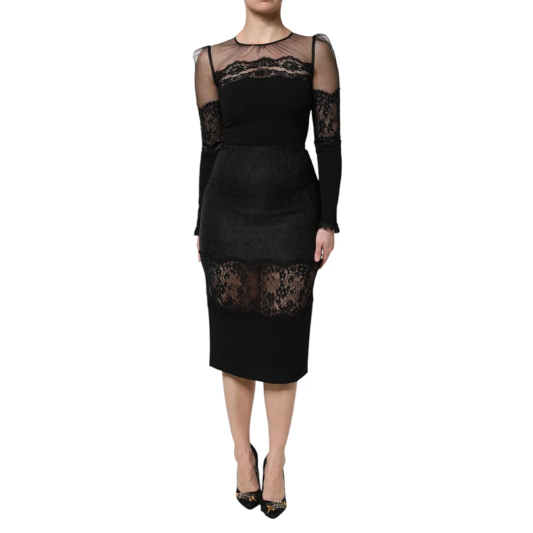 Dolce & Gabbana Black Lace Trim Nylon Tulle Sheathmidi Dress - Women