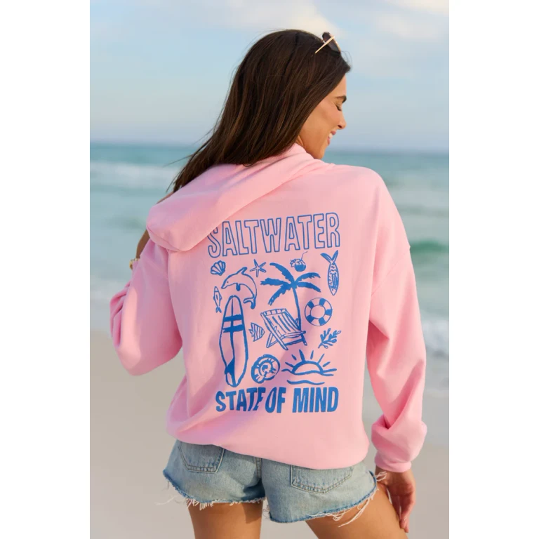 Saltwater State Of Mind Light Pink Graphic Hoodie