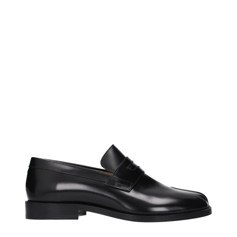 Black Leather Slip-On Loafers - Men