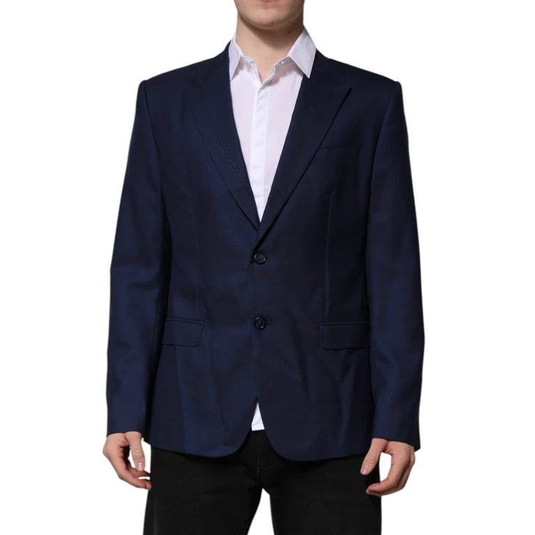 Dolce & Gabbana Blue Wool Single Breasted Suit Coat Blazer Virgin Polyester Silk - Men