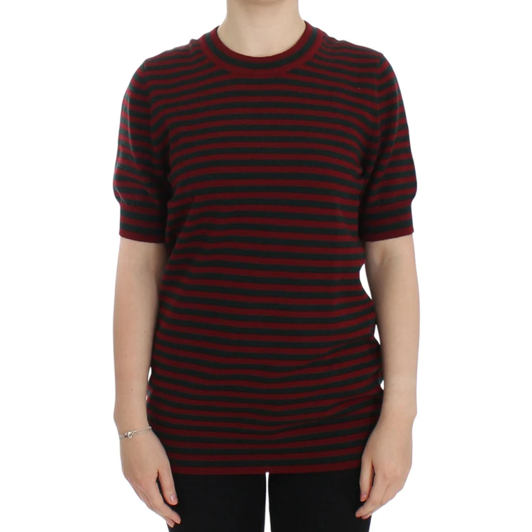 Dolce & Gabbana Red Gray Cashmere Short Sleeve Sweater - Women