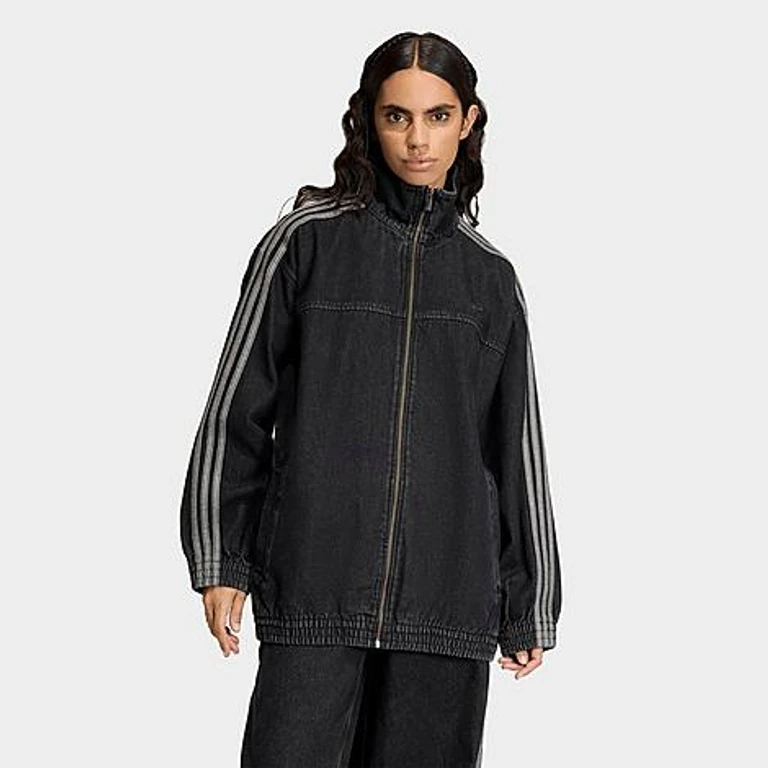 adidas Women's Originals Firebird Adilenium Denim Track Top in True Black Denim Size: XS