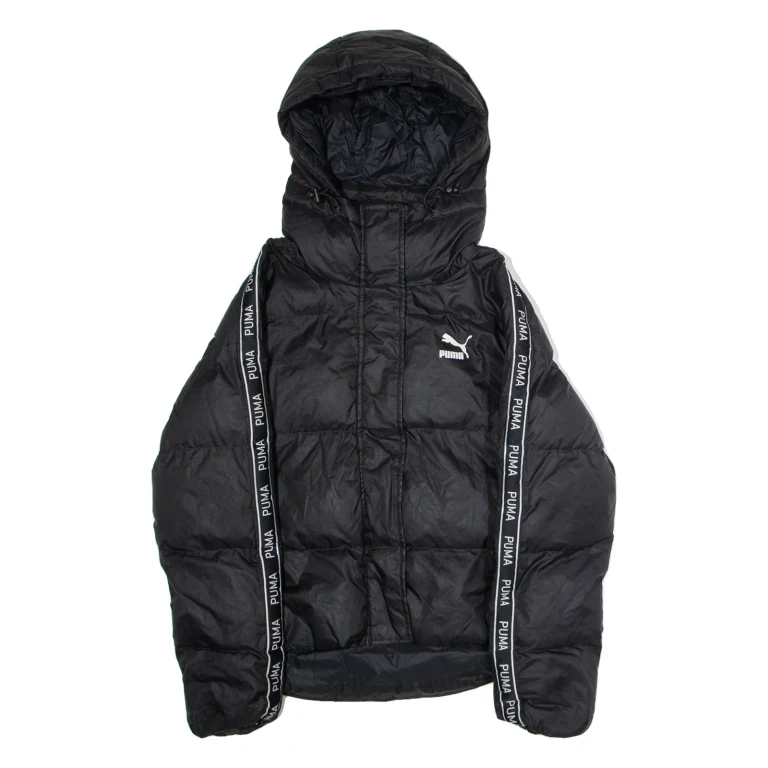 PUMA Womens Puffer Jacket Black Hooded UK 6