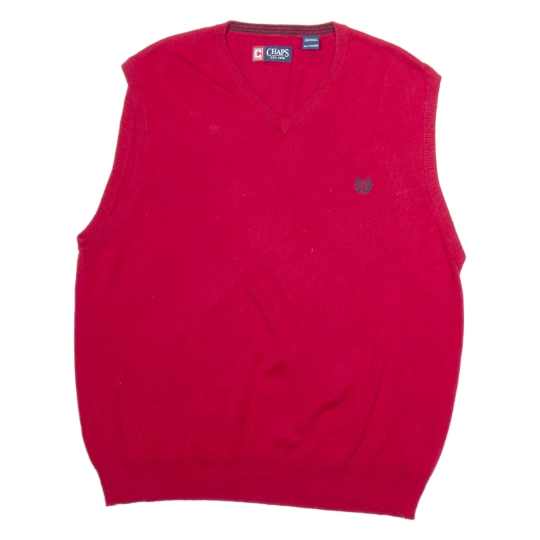 CHAPS Mens Jumper Red V-Neck Tight Knit Sleeveless XL